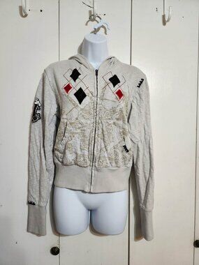 RARE Rebel Spirit Hoodie Y2K Gray Embroidered Pegasus Living on the Edge Crest S